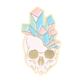 Gothic skull enamel pin with colorful crystal crown on a golden metal base badge - Macaron Mixed Crystal Skull