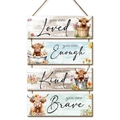 Plaque murale en bois à 4 niveaux avec vache des Highlands et citations de style rustique - 29x10x0,5cm (Lot de 4) / Style A