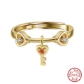 Verstelbare goudkleurige S925 zilveren ring met hart en rode sleutelhanger - 14K goud / Goud
