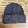 Dark grey rabbit fur knit beanie hat for women featuring a minimalist folded cuff style - M (56-58cm) / Dark Gray