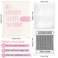 A5 PVC budget binder with 100-day savings challenge pockets and tracker card - A5 Pink PU Leather Contrast (25 Sheets + Tracker)