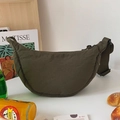 Army green nylon dumpling crossbody bag with adjustable shoulder strap and zip closure - Olive Green