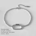 Bracelet minimaliste en acier inoxydable argenté avec pendentif mousqueton ovale - Fermoir à Vis Maillon Rond Argent (XBL0062-1)