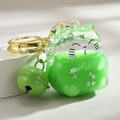 Green lucky cat liquid quicksand keychain with moon sequins and gold bell accessory - Lucky Cat Quicksand + Bell / Green