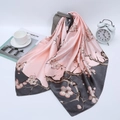 Roze en grijze satijnen vierkante sjaal met elegante kersenbloesem prints - 90*90cm / Grijs Roze Pruimenbloesem