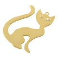 Detailed view of a minimalist golden cat pendant featuring sparkling zircon stone eyes - Cat / Gold