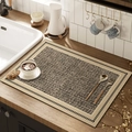 Tappetino scolapiatti in finto lino con motivo a spina di pesce grigio e bordo crema - 30*40cm [Diatomite Ispessita Potenziata] / Ritmo a Rete