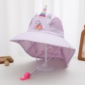 Close-up of kids purple unicorn sun hat with mesh vents and protective neck flap - 54cm (3-8 Years) / Light Purple