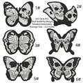 Detailed embroidery texture of black and white skull butterfly iron-on patches 6pcs - Set of 6 Skull Butterfly Patches