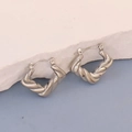 Silver twisted rope texture hoop earrings with minimalist spiral geometric design - Silver Style K7-5