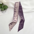 Green silk skinny scarf featuring architectural prints and Love Yourself text for hair - Temple Pagoda Purple