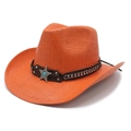 Chapeau de cowboy tressé orange vif avec emblème étoile et perle turquoise chic - M (56-58cm) / Orange
