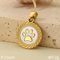 Pendentif rond doré en acier inoxydable avec incrustation en nacre et motif patte d'animal - Style d'Empreinte de Patte (KP116510-ZLA)