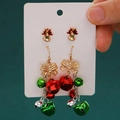 Christmas earrings set with festive gold bells and colorful bow dangles for holiday outfits - Bowknot Colorful Bell Drop Earrings Set (KC Gold 5210)