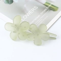 Matte light green double flower U-shape hair clip with elegant floral design for women - Green