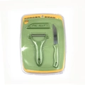 Green 2-piece kitchen fruit tool set with stainless steel knife and Y-shaped peeler - Metal Blade / Nordic Green