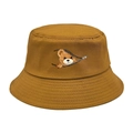 Caramel brown bucket hat with cartoon bear zipper print on high-quality cotton twill - M (56-58cm) / Turmeric