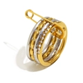 Anello a quattro strati in acciaio inossidabile placcato oro 18K con spilla e zirconi - US 6 / Spilla a 4 Strati Zirconia Bianca Bicolore
