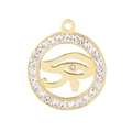 Colgante Ojo de Horus dorado con marco circular de circonitas para creación de joyería - Ojo de Horus (KLJ2719-Z) / Dorado (KLJ2719-Z)