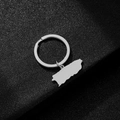 Detailed close-up of polished silver stainless steel Puerto Rico map pendant keychain - Steel D