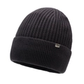 Deep gray ribbed knit beanie for men featuring a small rectangular sport logo tag - Dark Gray