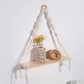Handwoven Bohemian macrame wall hanging shelf with cotton rope and wooden beads - Beaded Macrame Style (m0655)