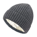 Dark grey ribbed knit beanie featuring a smooth white satin lining for hair protection - S(44-53CM) / Dark Gray