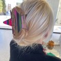Pentagram star hair claw clip with colorful stripe pattern for half-up hairstyles - Multicolor Stripe (FJ2670)
