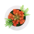 Artificial succulent in white textured pot with orange-red gradient leaves and green moss - Style 3F