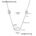 Long stainless steel necklace with sea shell pendants showing full size measurements - Steel Color White Shell Sweater Chain / Silver