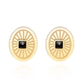 Golden sunburst stud earrings featuring square black zircon stones in a vintage style - Gold Sun Black Square Stone