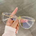 Occhiali da vista trasparenti cat-eye con eleganti aste in metallo dorato a molla - Bianco Trasparente Asta Dorata - Lente Piano