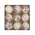 Set di 9 palline di Natale oro e bianco con corda di canapa e glitter in confezione - Stile Perla di Juta Retrò Oro Bianco