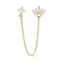 Detail view of 18K gold chain earring featuring round and marquise-cut zircon stones - EGD0573 Gold