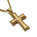 Minimalistische Edelstahlkette mit poliertem goldenem Kreuzanhänger für Herren - Goldener Kreuzanhänger (KP57823-Z)