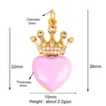 Golden crown heart pendant with pink enamel and sparkling zircon stones - Pink Crown Heart-ABG8886