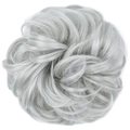 Messy bun hair piece with wavy silver grey synthetic hair fibers for women - 60B Light Silver Grey