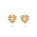 Chic heart-shaped stud earrings with yellow gemstone and white zircon halo in gold finish - Gold Heart with Yellow Main Stone (E2131)