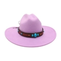 Lavender purple wide brim felt fedora hat with brown leather turquoise band and studs - One Size / Taro Purple