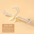 European style beige pearl trousers hanger with ribbon bow and dual strong clips - Pants Rack (Adult) / Beige