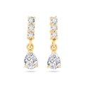 Elegant gold drop earrings with tiered zircon studs and large pear-shaped crystal pendants - Gold Color (White Zirconia)