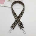 Adjustable brown geometric arrow pattern woven bag strap with silver metal swivel hooks - Black Grey Camel + Silver Hook