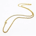 Gold plated link chain necklace with lobster clasp closure on white background - O Chain
