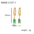 Gold-plated rectangle green zircon drop earrings in stainless steel with dimensions - Gold Green Rect Gem