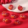 Red Lucky Fortune beads with hand-painted blue dots and Chinese '招财' text for DIY jewelry - Wishing Prosperity + Blue Dot / Red