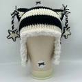 Handmade cat ear beanie with black and white stripes, plush lining and star charms - Black and White