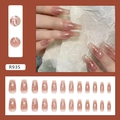 Pink gradient coffin fake nails with silver glitter sequins and foil accents 24pcs set - Blush Peach Pink Gradient (R935 Glue Type)