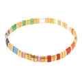 Bohemian rainbow Tila glass bead bracelet with gold metal base and colorful stripes - Multicolor Rainbow Patchwork (TL-B200069A)