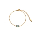 Minimalist K18 gold plated titanium steel chain with rectangular blue zircon gemstone - March Bracelet