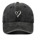 Cappellino da baseball in cotone lavato grigio antracite con ricamo a cuore - Regolabile / Nero